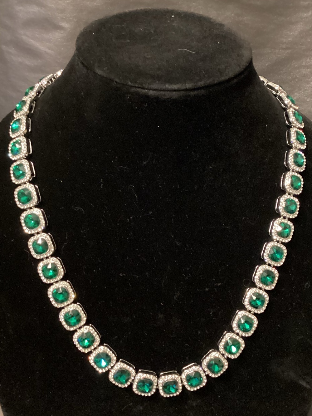 Emerald-Style Halo Tennis Necklace — Green Crystal Statement